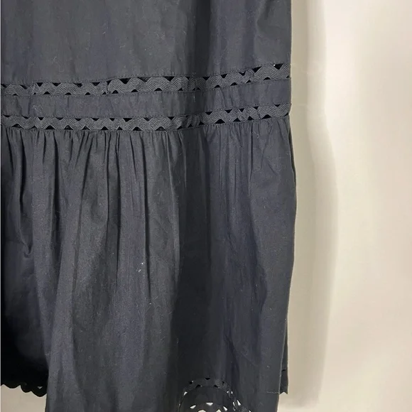 J Crew Midi Dress XS Cotton Blend Black Ruffle 3/4 Sleeve Scalloped Edge A051023 - Picture 7 of 8